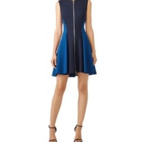 Chic NWT Elie Tahari Zip Front Scuba Fit & Flare Dress - Picture 2 of 6